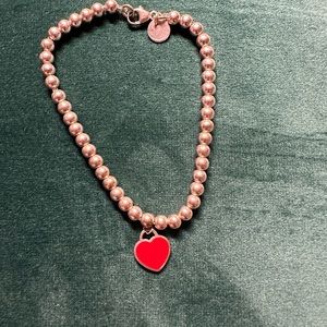 Tiffany Red Heart Tag Bead Bracelet